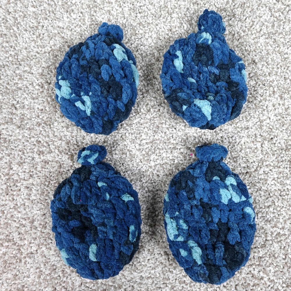 Handmade Reusable Crochet Water Balloons Blue Camo Chenille Yarn 4 Pack